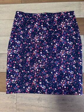 J. Crew Factory Navy Pencil Skirt with Pink & White Floral Print